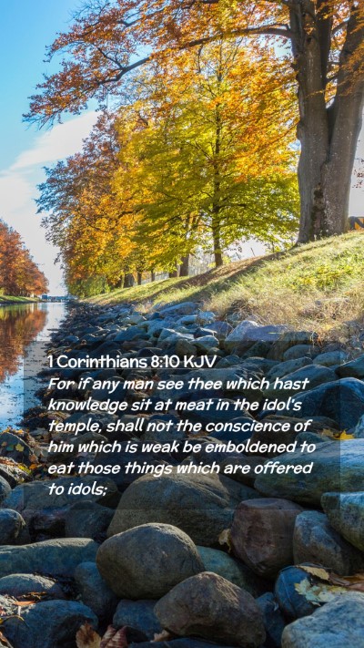 Picture 02 - 1 Corinthians 8:10 KJV Mobile Phone Wallpaper - For if any man see thee which hast knowledge sit - Mobile Bible Verse Wallpaper