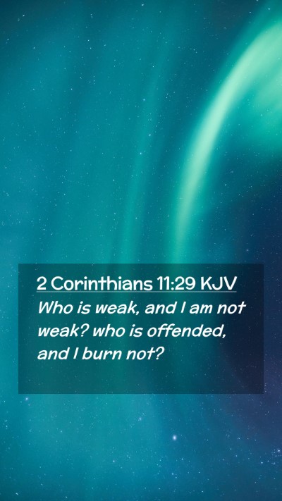 Picture 02 - 2 Corinthians 11:29 KJV Mobile Phone Wallpaper - Who is weak, and I am not weak? who is offended, - Mobile Bible Verse Wallpaper