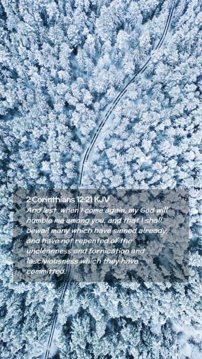 Picture 02 - 2 Corinthians 12:21 KJV Mobile Phone Wallpaper - And lest, when I come again, my God will humble - Mobile Bible Verse Wallpaper