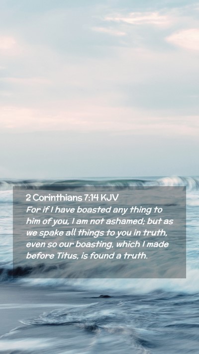 Picture 02 - 2 Corinthians 7:14 KJV Mobile Phone Wallpaper - For if I have boasted any thing to him of you, I - Mobile Bible Verse Wallpaper