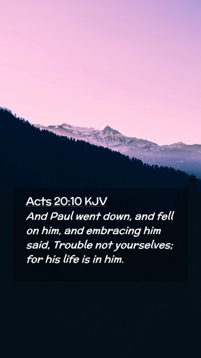Picture 02 - Acts 20:10 KJV Mobile Phone Wallpaper - And Paul went down, and fell on him, and - Mobile Bible Verse Wallpaper
