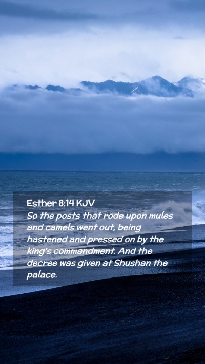 Picture 02 - Esther 8:14 KJV Mobile Phone Wallpaper - So the posts that rode upon mules and camels went - Mobile Bible Verse Wallpaper