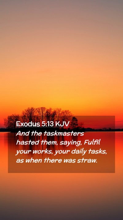 Picture 02 - Exodus 5:13 KJV Mobile Phone Wallpaper - And the taskmasters hasted them, saying, Fulfil - Mobile Bible Verse Wallpaper