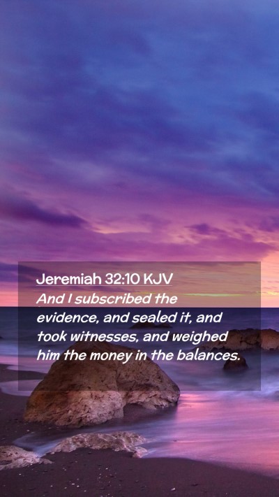 Picture 02 - Jeremiah 32:10 KJV Mobile Phone Wallpaper - And I subscribed the evidence, and sealed it, and - Mobile Bible Verse Wallpaper