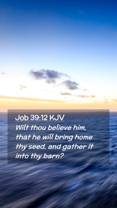 Picture 02 - Job 39:12 KJV Mobile Phone Wallpaper - Wilt thou believe him, that he will bring home - Mobile Bible Verse Wallpaper