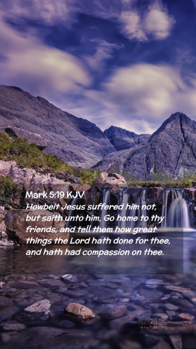 Picture 02 - Mark 5:19 KJV Mobile Phone Wallpaper - Howbeit Jesus suffered him not, but saith unto - Mobile Bible Verse Wallpaper