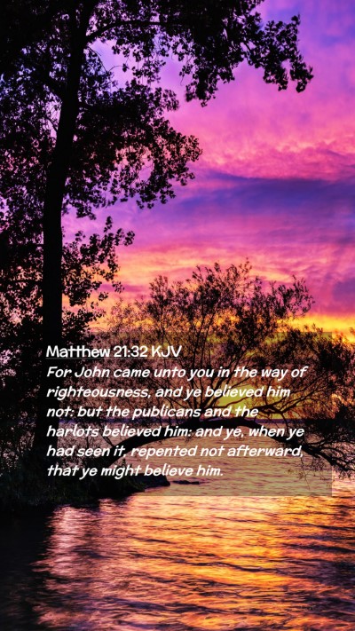 Picture 02 - Matthew 21:32 KJV Mobile Phone Wallpaper - For John came unto you in the way of - Mobile Bible Verse Wallpaper