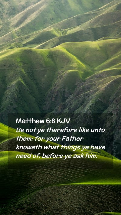 Picture 02 - Matthew 6:8 KJV Mobile Phone Wallpaper - Be not ye therefore like unto them: for your - Mobile Bible Verse Wallpaper