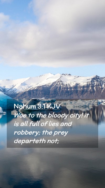 Picture 02 - Nahum 3:1 KJV Mobile Phone Wallpaper - Woe to the bloody city! it is all full of lies - Mobile Bible Verse Wallpaper