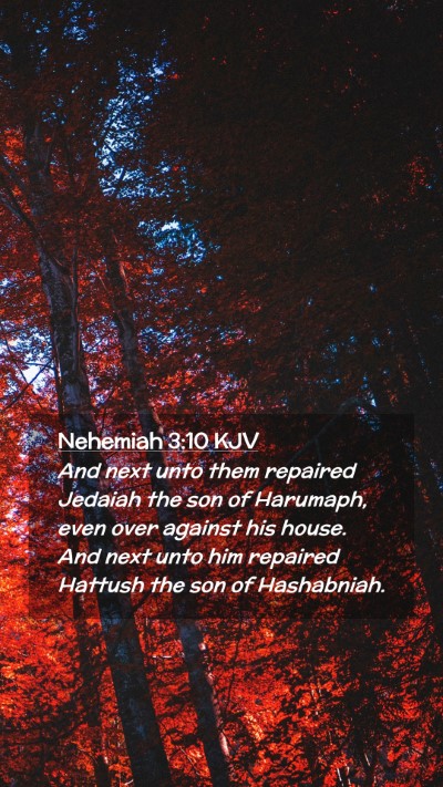Picture 02 - Nehemiah 3:10 KJV Mobile Phone Wallpaper - And next unto them repaired Jedaiah the son of - Mobile Bible Verse Wallpaper