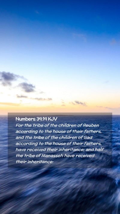 Picture 02 - Numbers 34:14 KJV Mobile Phone Wallpaper - For the tribe of the children of Reuben according - Mobile Bible Verse Wallpaper