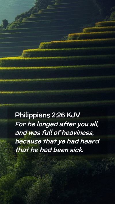 Picture 02 - Philippians 2:26 KJV Mobile Phone Wallpaper - For he longed after you all, and was full of - Mobile Bible Verse Wallpaper