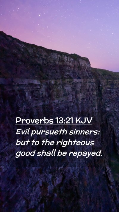 Picture 02 - Proverbs 13:21 KJV Mobile Phone Wallpaper - Evil pursueth sinners: but to the righteous good - Mobile Bible Verse Wallpaper