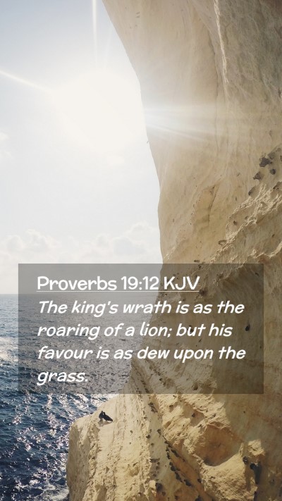 Picture 02 - Proverbs 19:12 KJV Mobile Phone Wallpaper - The king's wrath is as the roaring of a lion; but - Mobile Bible Verse Wallpaper