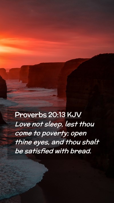 Picture 02 - Proverbs 20:13 KJV Mobile Phone Wallpaper - Love not sleep, lest thou come to poverty; open - Mobile Bible Verse Wallpaper
