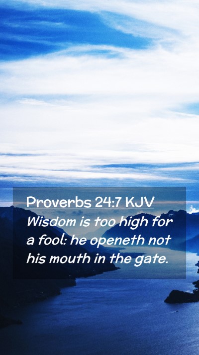 Picture 02 - Proverbs 24:7 KJV Mobile Phone Wallpaper - Wisdom is too high for a fool: he openeth not his - Mobile Bible Verse Wallpaper