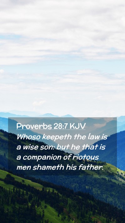 Picture 02 - Proverbs 28:7 KJV Mobile Phone Wallpaper - Whoso keepeth the law is a wise son: but he that - Mobile Bible Verse Wallpaper