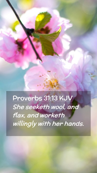 Picture 02 - Proverbs 31:13 KJV Mobile Phone Wallpaper - She seeketh wool, and flax, and worketh willingly - Mobile Bible Verse Wallpaper