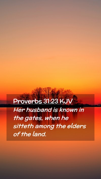 Picture 02 - Proverbs 31:23 KJV Mobile Phone Wallpaper - Her husband is known in the gates, when he - Mobile Bible Verse Wallpaper