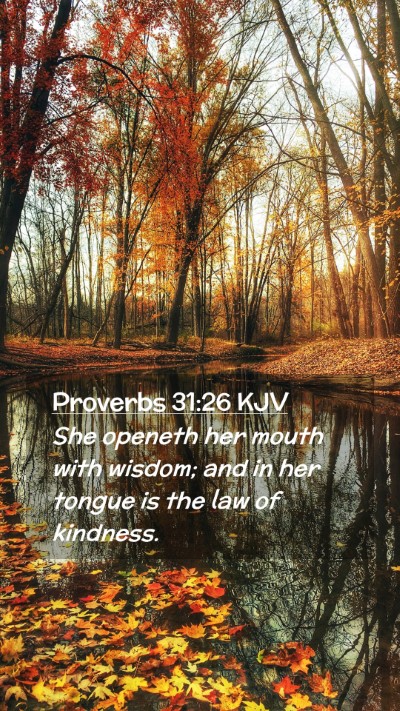 Picture 02 - Proverbs 31:26 KJV Mobile Phone Wallpaper - She openeth her mouth with wisdom; and in her - Mobile Bible Verse Wallpaper