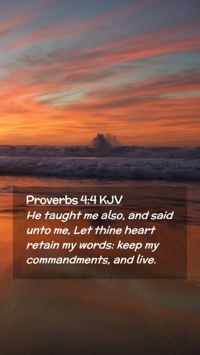 Picture 02 - Proverbs 4:4 KJV Mobile Phone Wallpaper - He taught me also, and said unto me, Let thine - Mobile Bible Verse Wallpaper