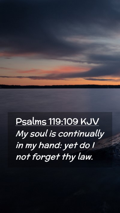 Picture 02 - Psalms 119:109 KJV Mobile Phone Wallpaper - My soul is continually in my hand: yet do I not - Mobile Bible Verse Wallpaper