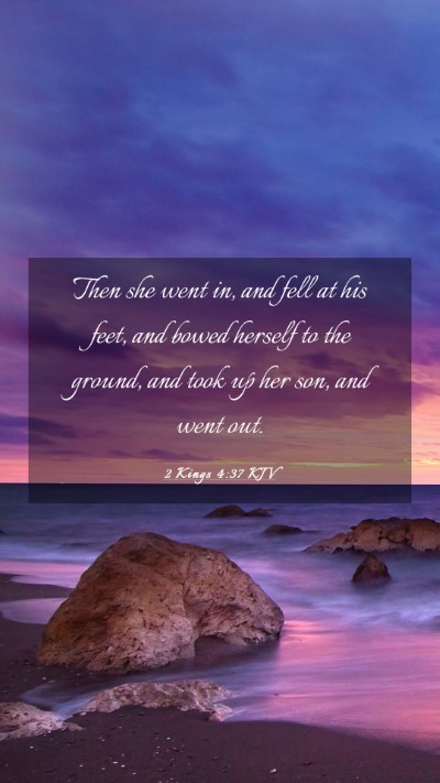 Picture 03 - 2 Kings 4:37 KJV Mobile Phone Wallpaper - Then she went in, and fell at his feet, and bowed - Mobile Bible Verse Wallpaper