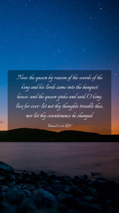 Picture 03 - Daniel 5:10 KJV Mobile Phone Wallpaper - Now the queen by reason of the words of the king - Mobile Bible Verse Wallpaper