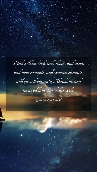 Picture 03 - Genesis 20:14 KJV Mobile Phone Wallpaper - And Abimelech took sheep, and oxen, and - Mobile Bible Verse Wallpaper
