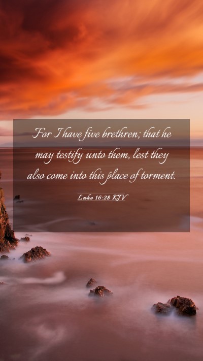 Picture 03 - Luke 16:28 KJV Mobile Phone Wallpaper - For I have five brethren; that he may testify - Mobile Bible Verse Wallpaper