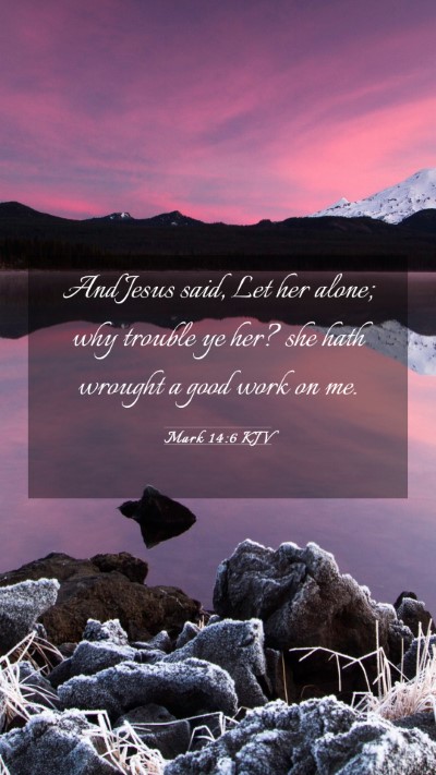 Picture 03 - Mark 14:6 KJV Mobile Phone Wallpaper - And Jesus said, Let her alone; why trouble ye - Mobile Bible Verse Wallpaper