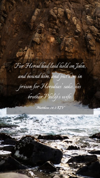 Picture 03 - Matthew 14:3 KJV Mobile Phone Wallpaper - For Herod had laid hold on John, and bound him, - Mobile Bible Verse Wallpaper
