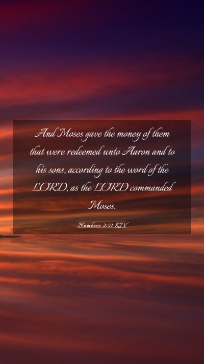Picture 03 - Numbers 3:51 KJV Mobile Phone Wallpaper - And Moses gave the money of them that were - Mobile Bible Verse Wallpaper