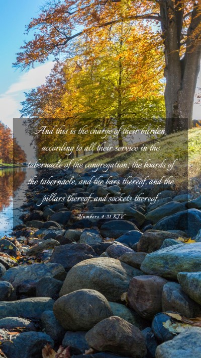Picture 03 - Numbers 4:31 KJV Mobile Phone Wallpaper - And this is the charge of their burden, according - Mobile Bible Verse Wallpaper