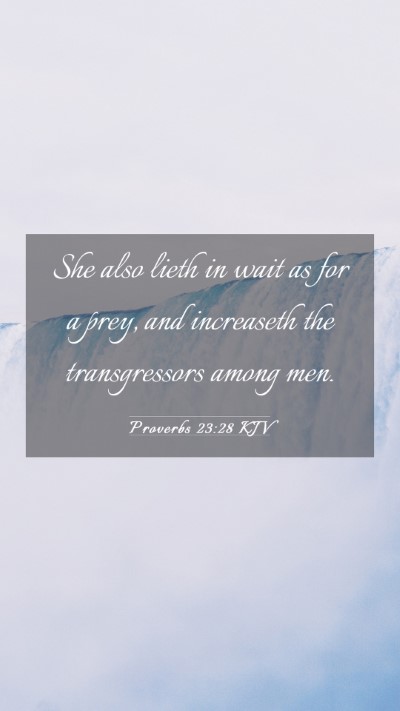 Picture 03 - Proverbs 23:28 KJV Mobile Phone Wallpaper - She also lieth in wait as for a prey, and - Mobile Bible Verse Wallpaper
