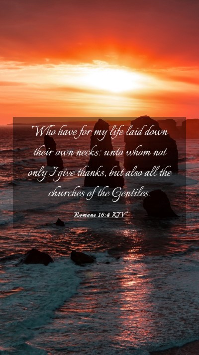 Picture 03 - Romans 16:4 KJV Mobile Phone Wallpaper - Who have for my life laid down their own necks: - Mobile Bible Verse Wallpaper