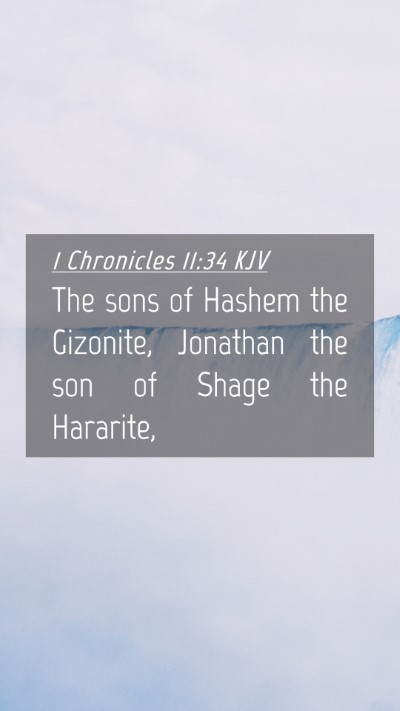 Picture 04 - 1 Chronicles 11:34 KJV Mobile Phone Wallpaper - The sons of Hashem the Gizonite, Jonathan the son - Mobile Bible Verse Wallpaper