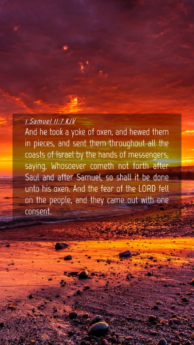 Picture 04 - 1 Samuel 11:7 KJV Mobile Phone Wallpaper - And he took a yoke of oxen, and hewed them in - Mobile Bible Verse Wallpaper