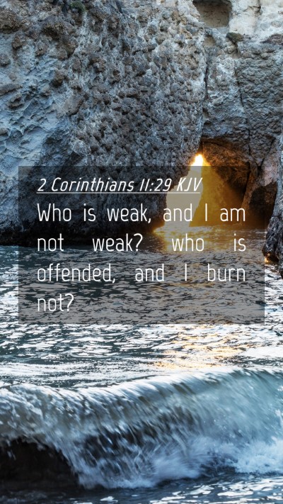 Picture 04 - 2 Corinthians 11:29 KJV Mobile Phone Wallpaper - Who is weak, and I am not weak? who is offended, - Mobile Bible Verse Wallpaper