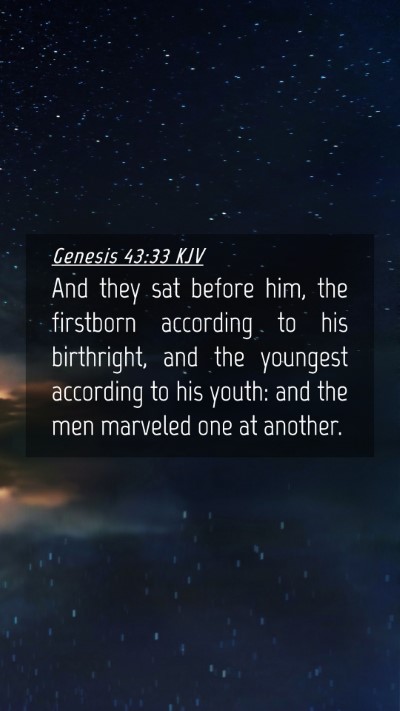 Picture 04 - Genesis 43:33 KJV Mobile Phone Wallpaper - And they sat before him, the firstborn according - Mobile Bible Verse Wallpaper