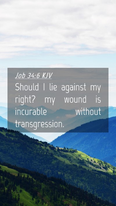 Picture 04 - Job 34:6 KJV Mobile Phone Wallpaper - Should I lie against my right? my wound is - Mobile Bible Verse Wallpaper
