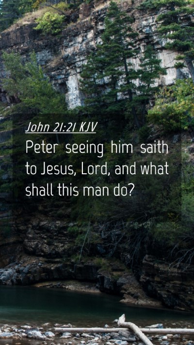 Picture 04 - John 21:21 KJV Mobile Phone Wallpaper - Peter seeing him saith to Jesus, Lord, and what - Mobile Bible Verse Wallpaper