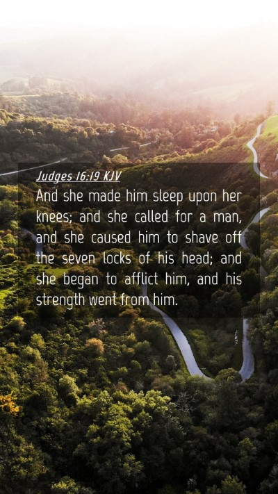 Picture 04 - Judges 16:19 KJV Mobile Phone Wallpaper - And she made him sleep upon her knees; and she - Mobile Bible Verse Wallpaper