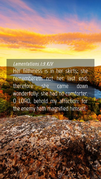 Picture 04 - Lamentations 1:9 KJV Mobile Phone Wallpaper - Her filthiness is in her skirts; she remembereth - Mobile Bible Verse Wallpaper