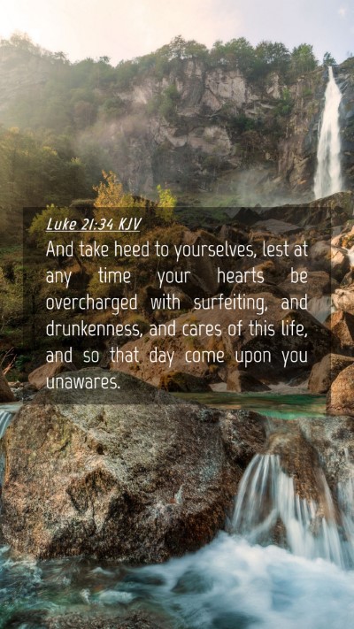 Picture 04 - Luke 21:34 KJV Mobile Phone Wallpaper - And take heed to yourselves, lest at any time - Mobile Bible Verse Wallpaper