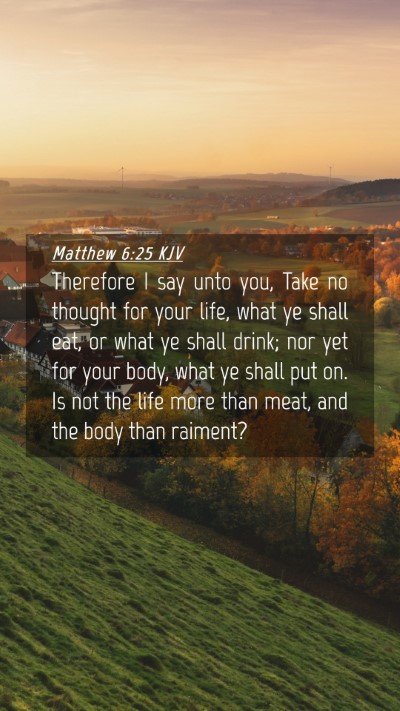 Picture 04 - Matthew 6:25 KJV Mobile Phone Wallpaper - Therefore I say unto you, Take no thought for - Mobile Bible Verse Wallpaper