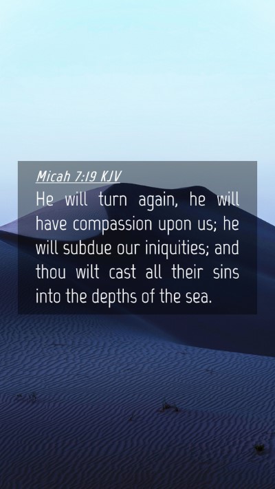 Picture 04 - Micah 7:19 KJV Mobile Phone Wallpaper - He will turn again, he will have compassion upon - Mobile Bible Verse Wallpaper