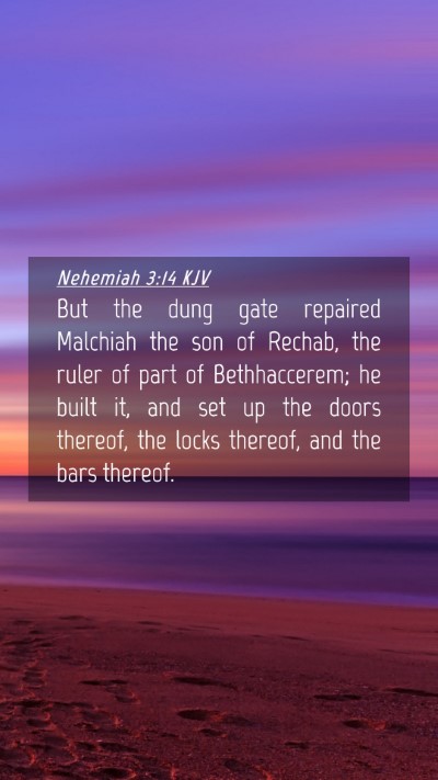 Picture 04 - Nehemiah 3:14 KJV Mobile Phone Wallpaper - But the dung gate repaired Malchiah the son of - Mobile Bible Verse Wallpaper