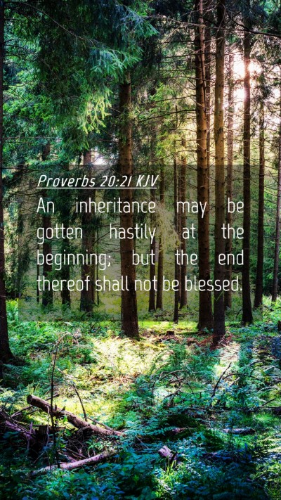 Picture 04 - Proverbs 20:21 KJV Mobile Phone Wallpaper - An inheritance may be gotten hastily at the - Mobile Bible Verse Wallpaper