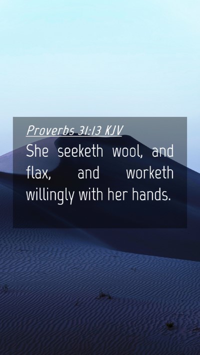Picture 04 - Proverbs 31:13 KJV Mobile Phone Wallpaper - She seeketh wool, and flax, and worketh willingly - Mobile Bible Verse Wallpaper